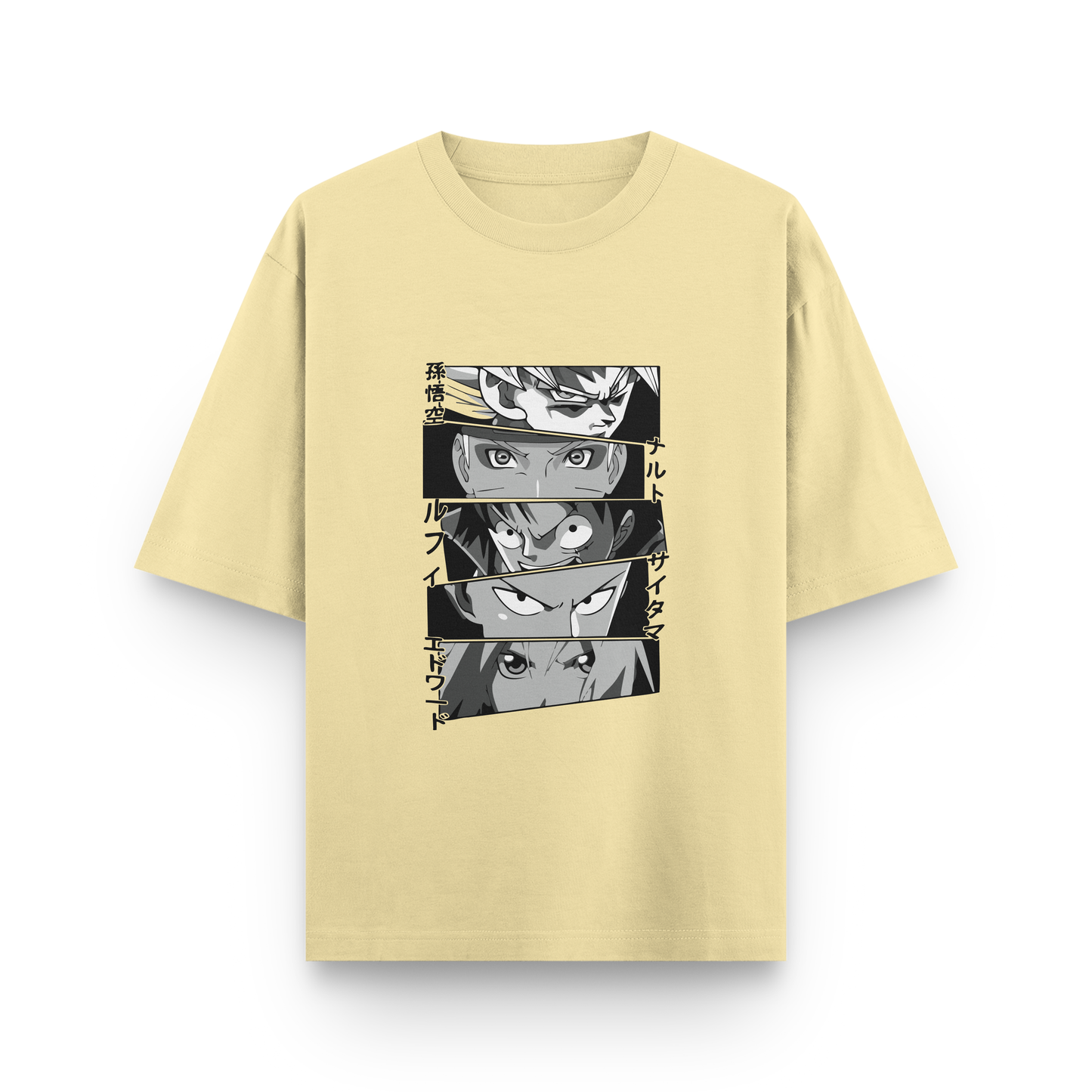 Anime Icons Panel Oversized T-Shirt – Noir & Lin India Beige