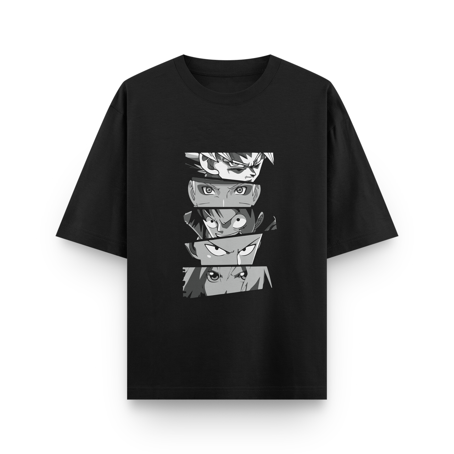Anime Icons Panel Oversized T-Shirt – Noir & Lin India Black