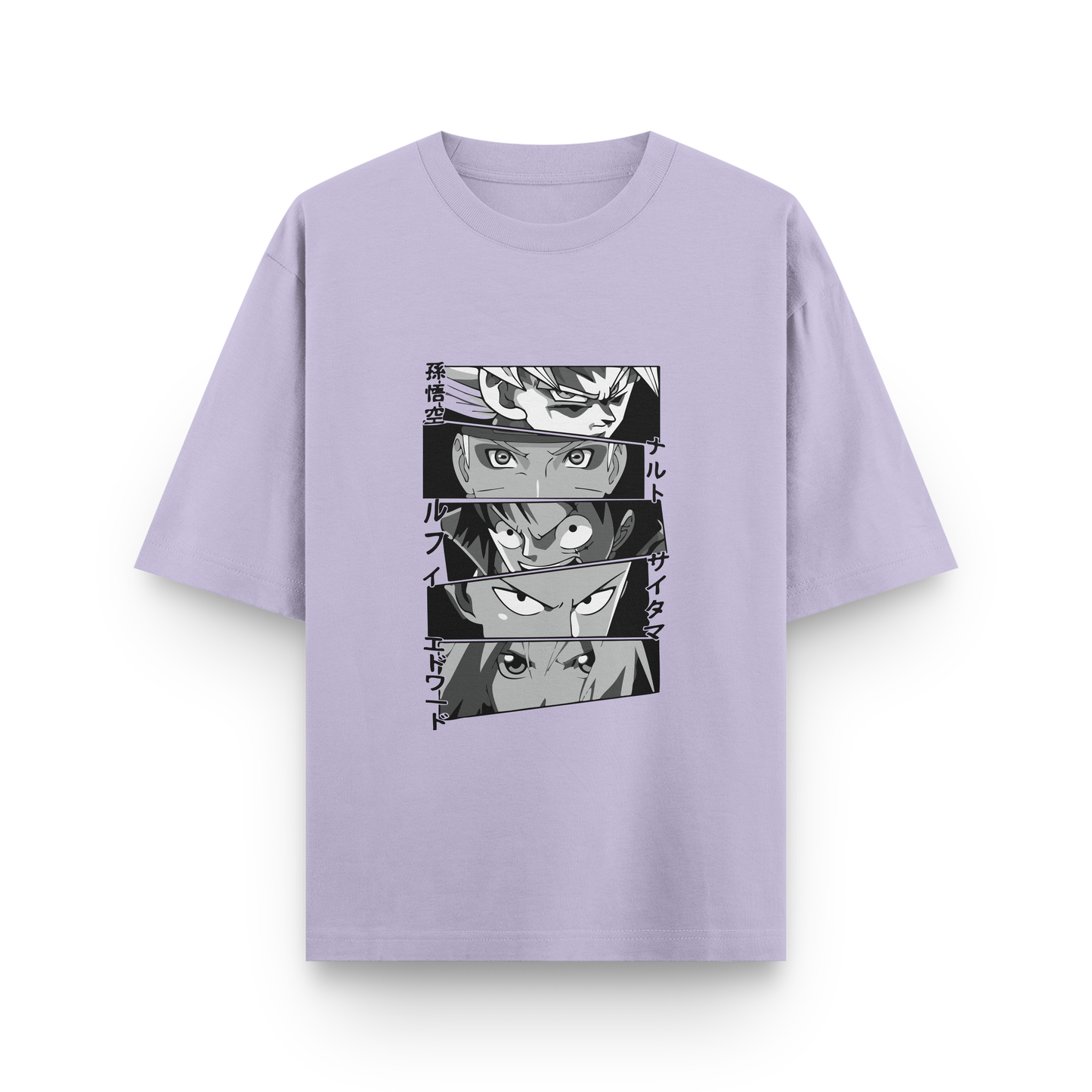 Anime Icons Panel Oversized T-Shirt – Noir & Lin India Lavender