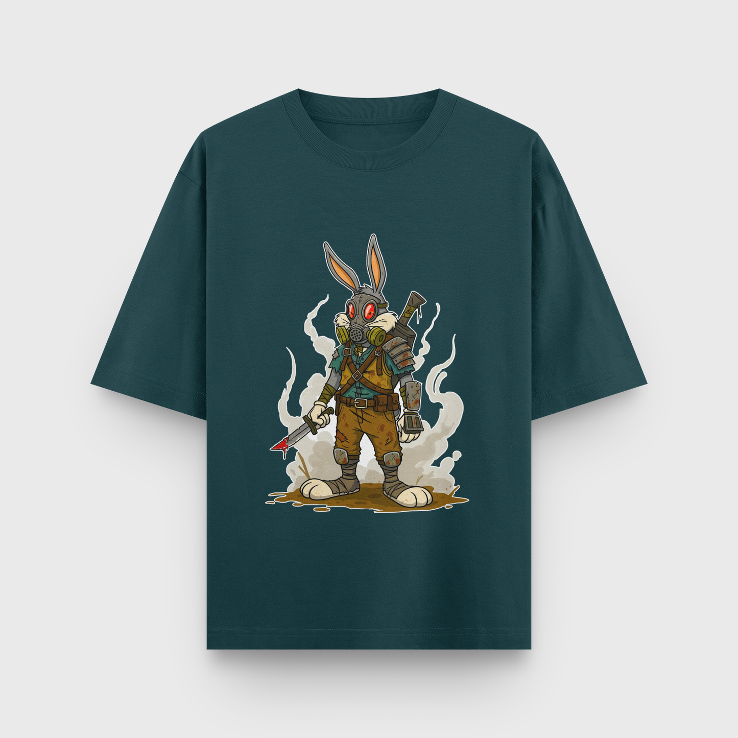 Apocalypse Bunny Oversized Tee – Noir & Lin India Petrol Blue