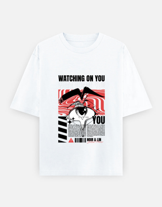 Watching On You Oversized T-Shirt – Noir & Lin India White