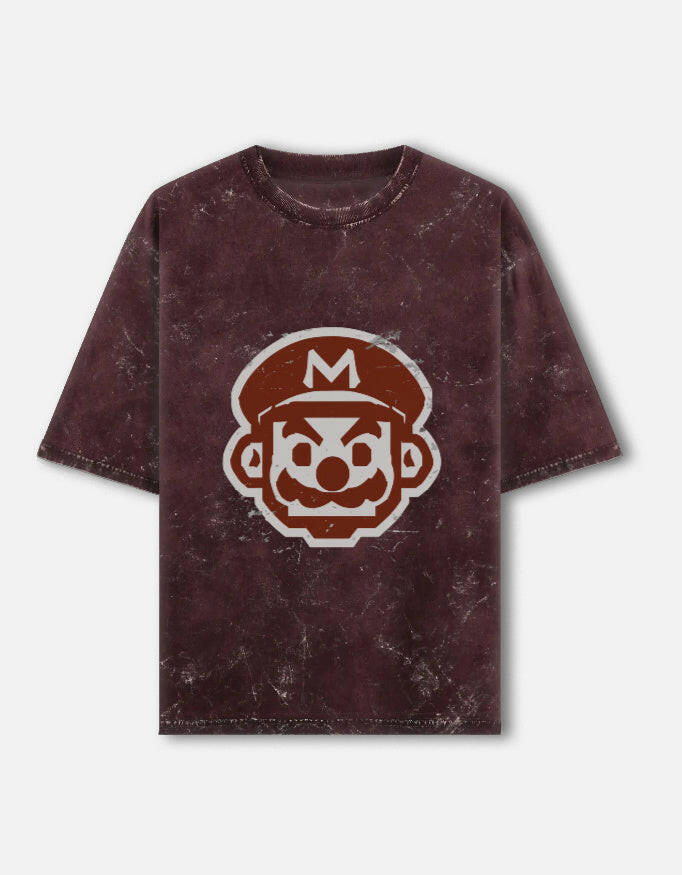 Retro Grunge Mario-Acid-Wash Oversized Tee.