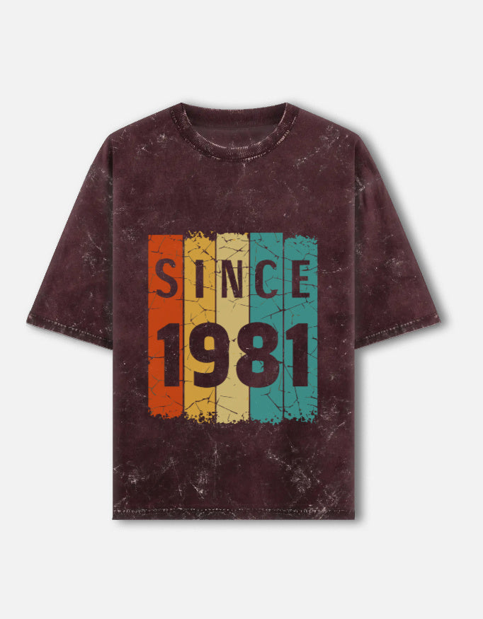 Vintage "Since 1981"-Acid-Wash Oversized Tee – Noir & Lin India Maroon