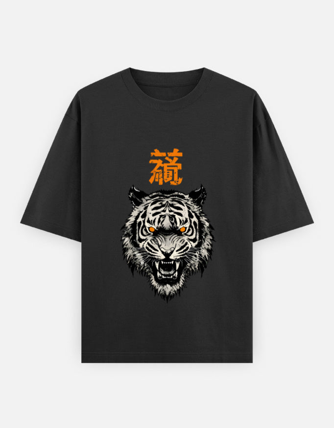Tiger Spirit Oversized Heavyweight T-Shirt – Noir & Lin India Black