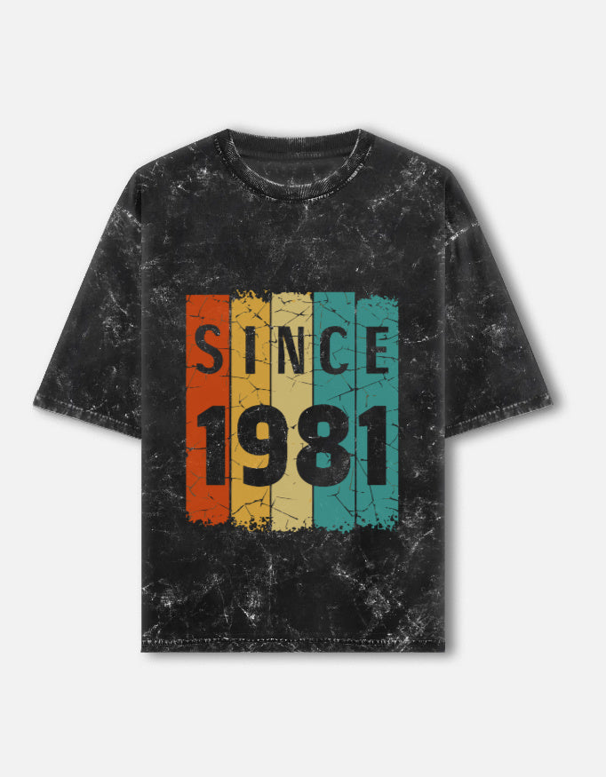 Vintage "Since 1981"-Acid-Wash Oversized Tee – Noir & Lin India Black