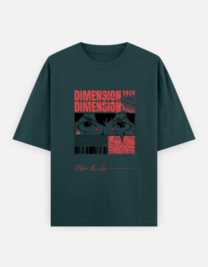 Dimension 2024 – Oversized Graphic Tee – Noir & Lin India Petrol Blue