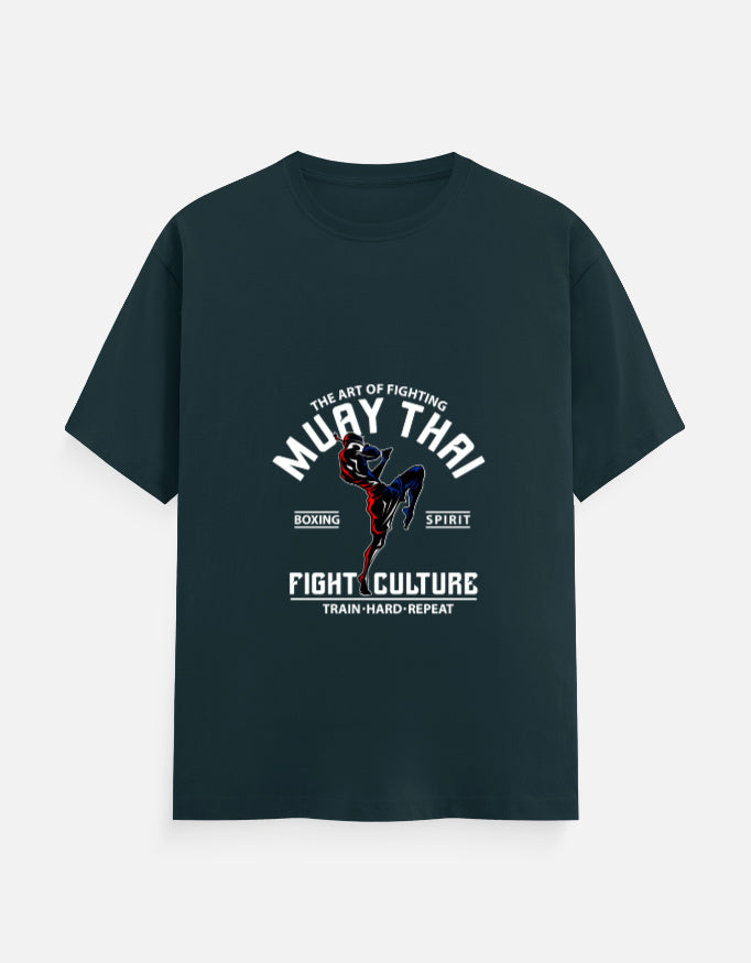 Muay Thai Fight Culture Graphic T-Shirt – Noir & Lin India Petrol Blue