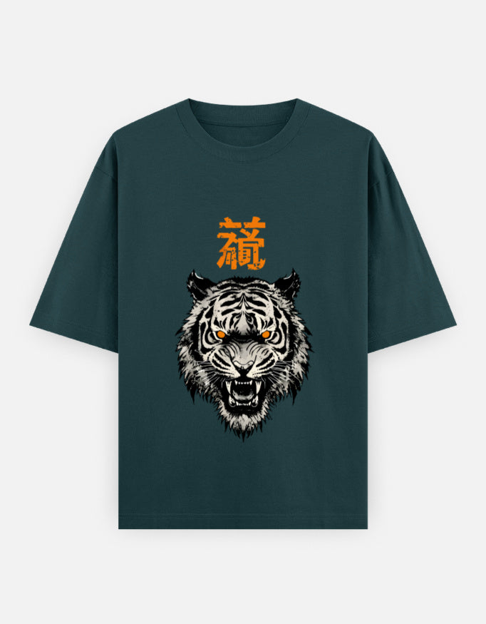 Tiger Spirit Oversized Heavyweight T-Shirt – Noir & Lin India Petrol Blue