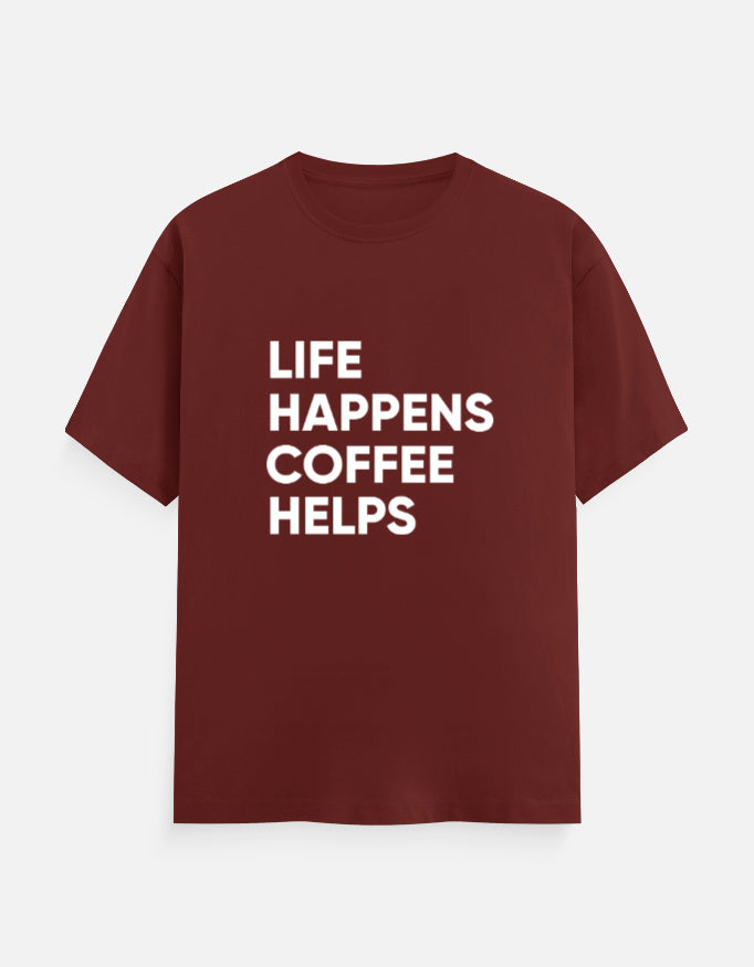 Life Happens, Coffee Helps Tee Unisex T-Shirt – Noir & Lin India Brick Red