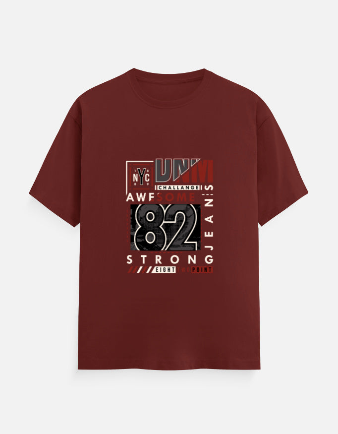NYC 82 Strong Graphic T‑Shirt – Noir & Lin India Brick Red