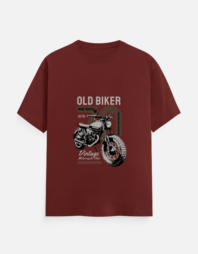 Old Biker Vintage Motorcycle Graphic T-Shirt – Noir & Lin India Brick Red