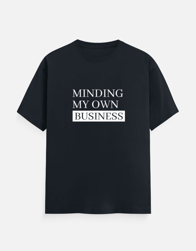 Minding My Own Business Tee – Unisex Regular Fit – Noir & Lin India Navy Blue