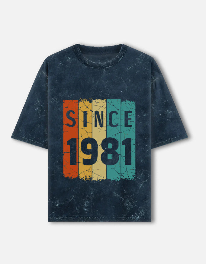 Vintage "Since 1981"-Acid-Wash Oversized Tee – Noir & Lin India Navy Blue