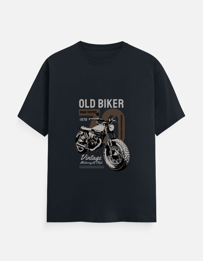 Old Biker Vintage Motorcycle Graphic T-Shirt – Noir & Lin India Navy Blue