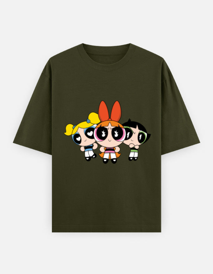 Powerpuff Girls Front & Back Print – Noir & Lin India Olive Green