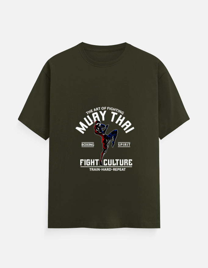 Muay Thai Fight Culture Graphic T-Shirt – Noir & Lin India Olive Green