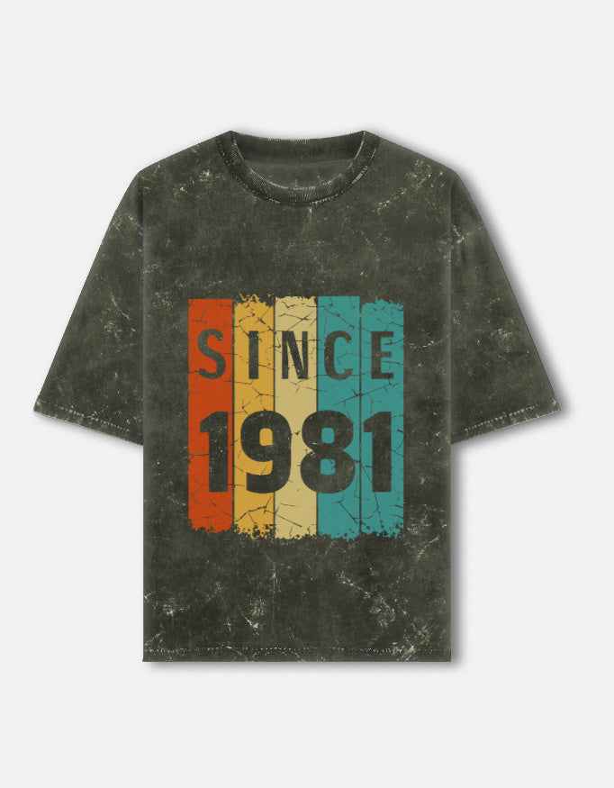Vintage "Since 1981"-Acid-Wash Oversized Tee – Noir & Lin India Olive Green