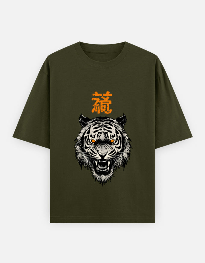 Tiger Spirit Oversized Heavyweight T-Shirt – Noir & Lin India Olive Green