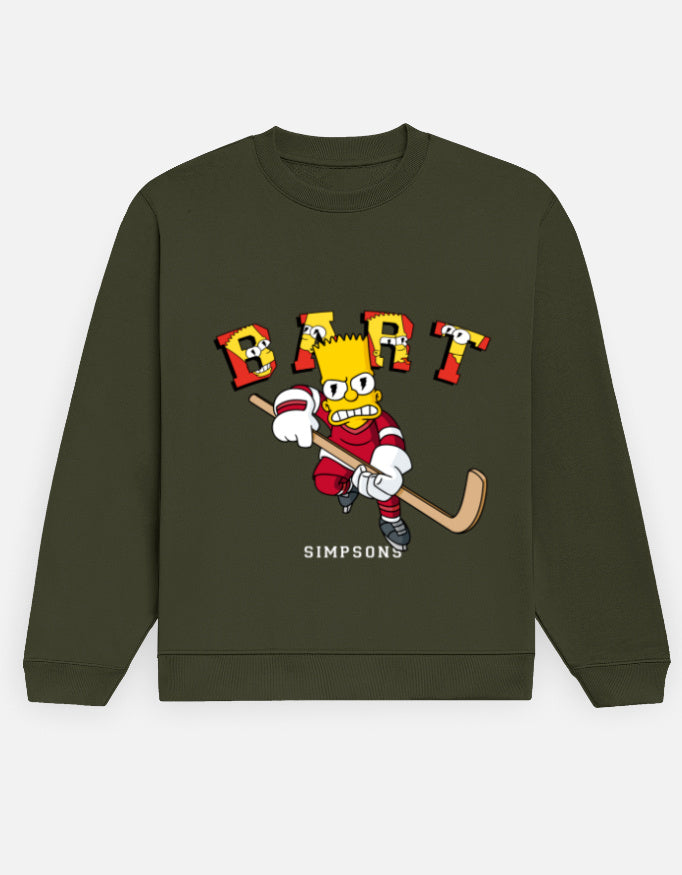 Bart Hockey – Simpsons Graphic Sweatshirt – Noir & Lin India Olive Green