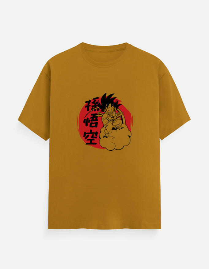 Goku Anime Graphic Crew T-Shirt – Noir & Lin India Mustard Yellow