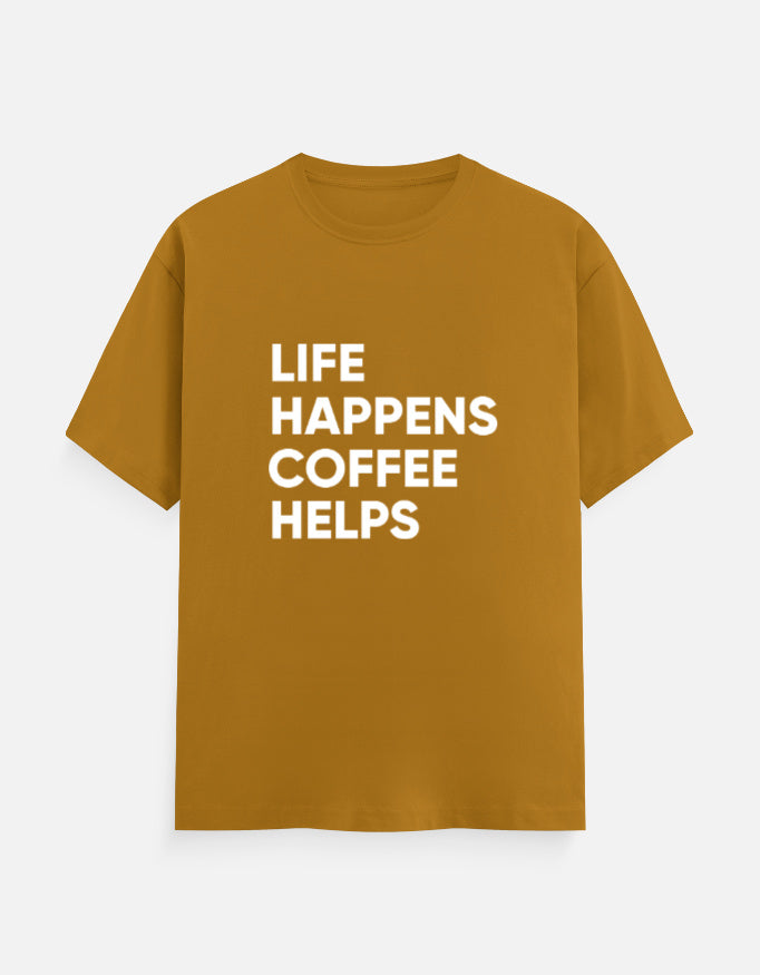 Life Happens, Coffee Helps Tee Unisex T-Shirt – Noir & Lin India Mustard Yellow