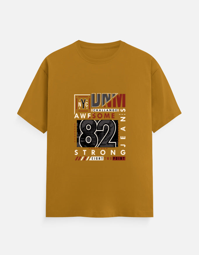 NYC 82 Strong Graphic T‑Shirt – Noir & Lin India Mustard Yellow