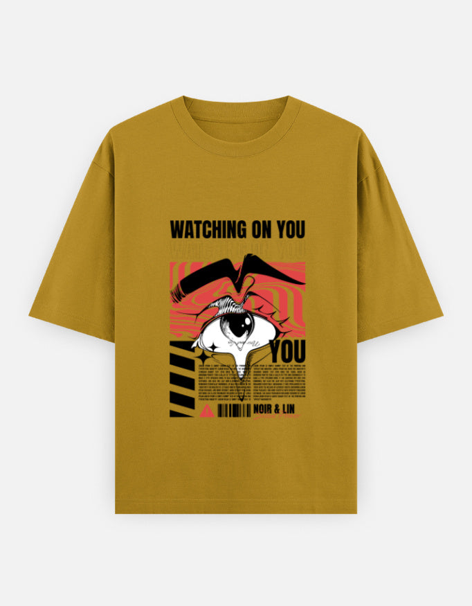Watching On You Oversized T-Shirt – Noir & Lin India Mustard Yellow