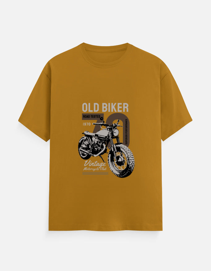Old Biker Vintage Motorcycle Graphic T-Shirt – Noir & Lin India Mustard Yellow