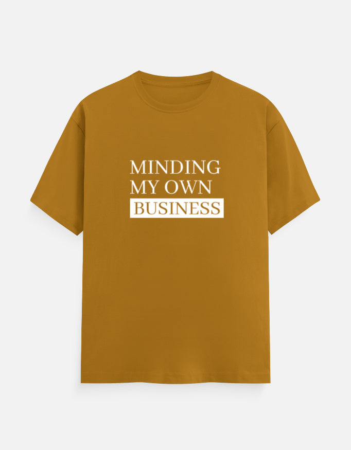 Minding My Own Business Tee – Unisex Regular Fit – Noir & Lin India Mustard Yellow