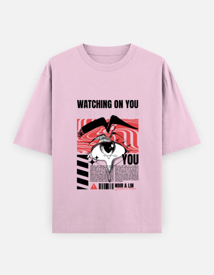 Watching On You Oversized T-Shirt – Noir & Lin India Light Baby Pink