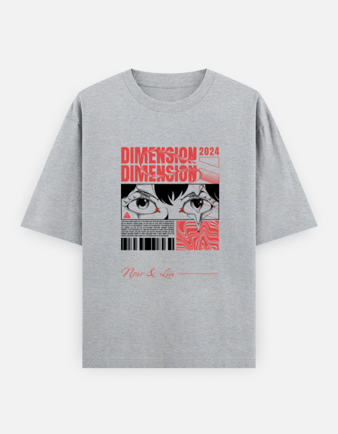 Dimension 2024 – Oversized Graphic Tee – Noir & Lin India Grey Melange