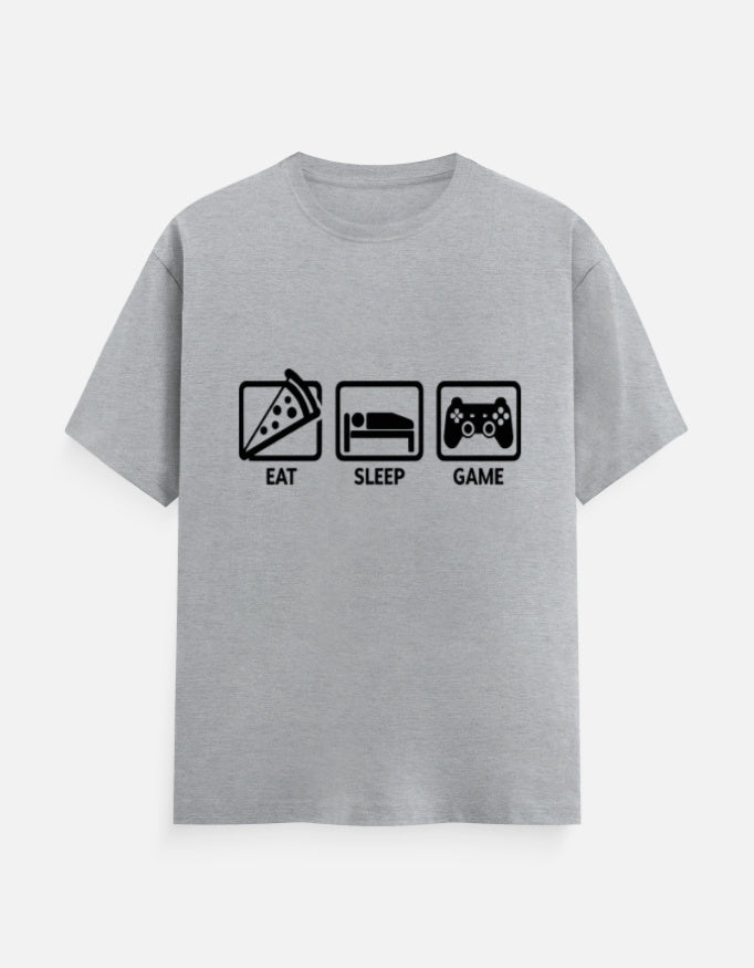 Eat Sleep Game Repeat Tee – Noir & Lin India Grey Melange