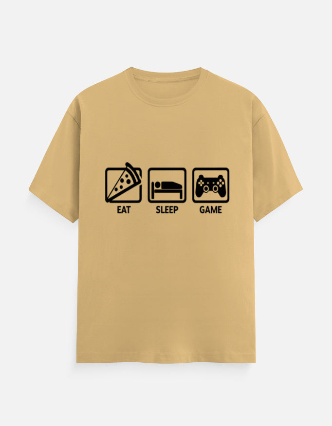 Eat Sleep Game Repeat Tee – Noir & Lin India Beige