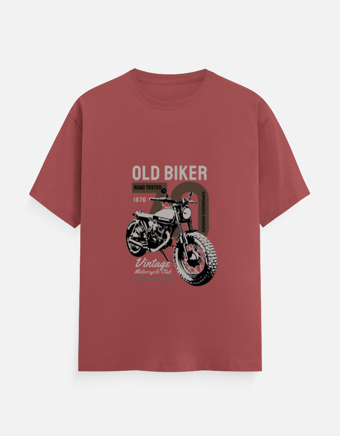 Old Biker Vintage Motorcycle Graphic T-Shirt – Noir & Lin India Coral