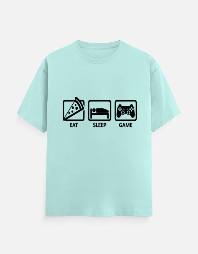 Eat Sleep Game Repeat Tee – Noir & Lin India Mint