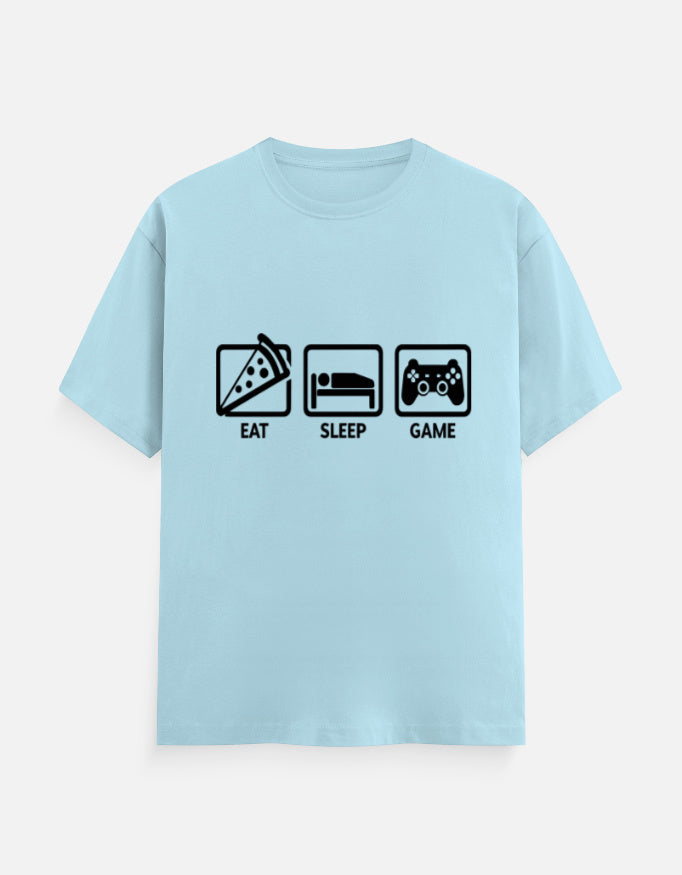 Eat Sleep Game Repeat Tee – Noir & Lin India Baby Blue