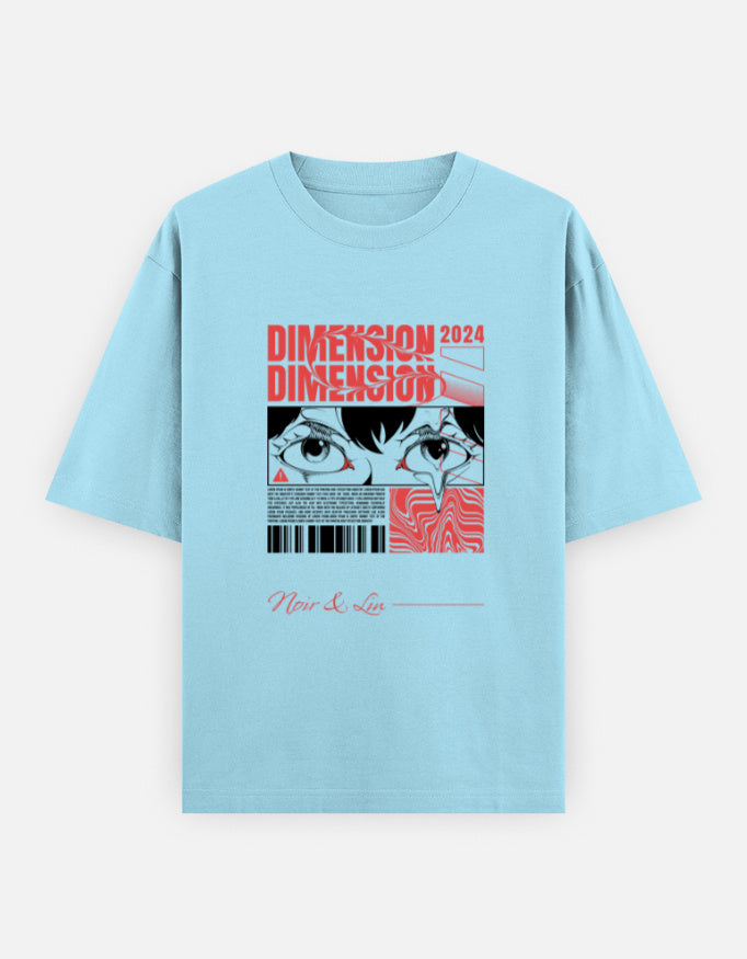 Dimension 2024 – Oversized Graphic Tee – Noir & Lin India Baby Blue