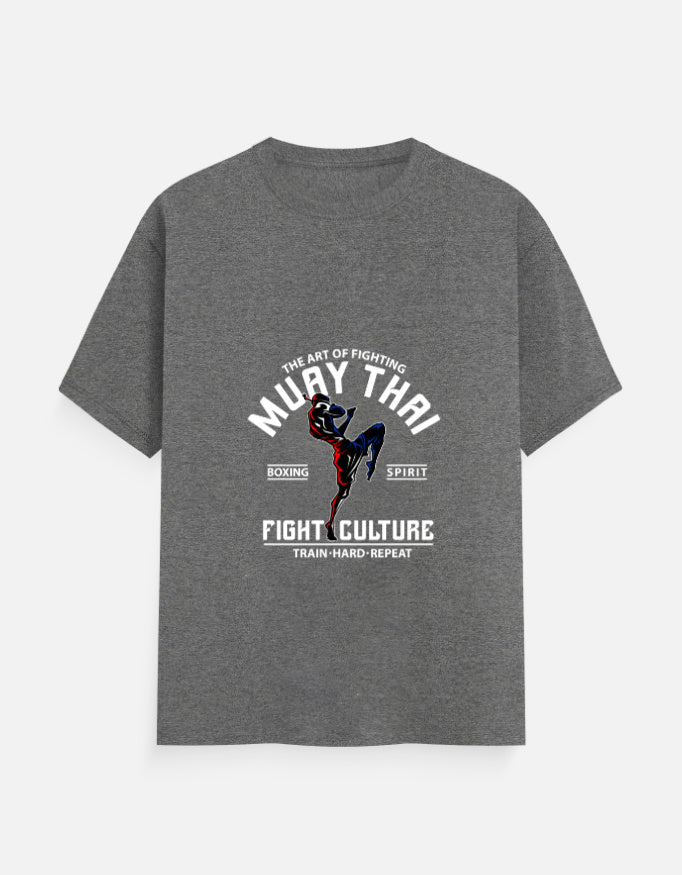 Muay Thai Fight Culture Graphic T-Shirt – Noir & Lin India Charcoal Melange