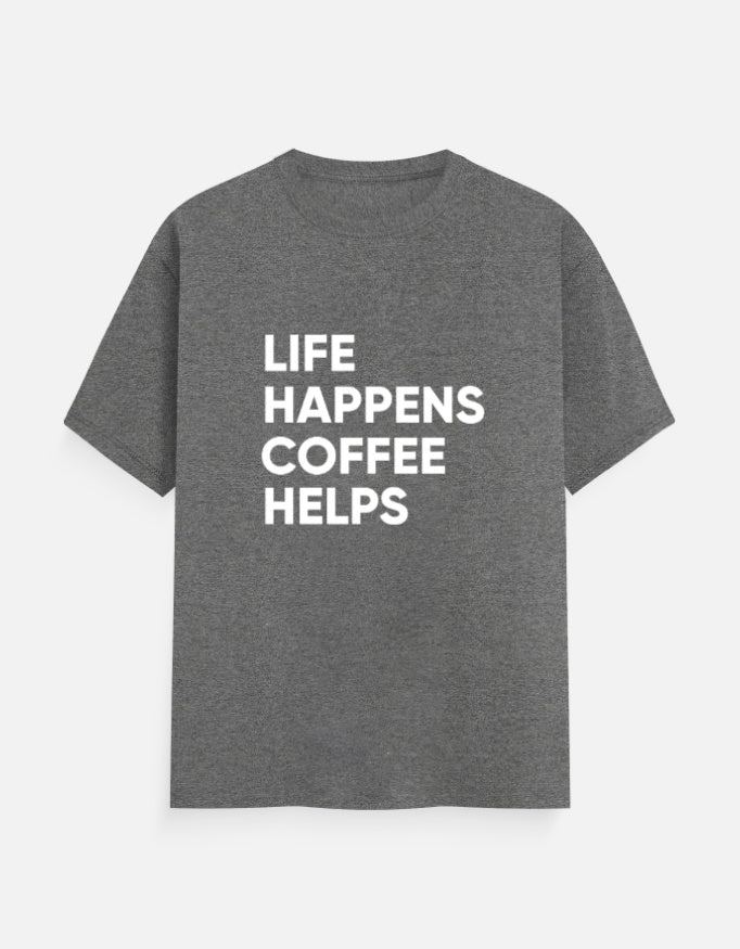 Life Happens, Coffee Helps Tee Unisex T-Shirt – Noir & Lin India Charcoal Melange