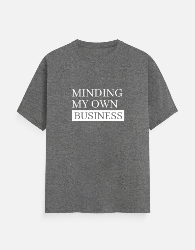 Minding My Own Business Tee – Unisex Regular Fit – Noir & Lin India Charcoal Melange