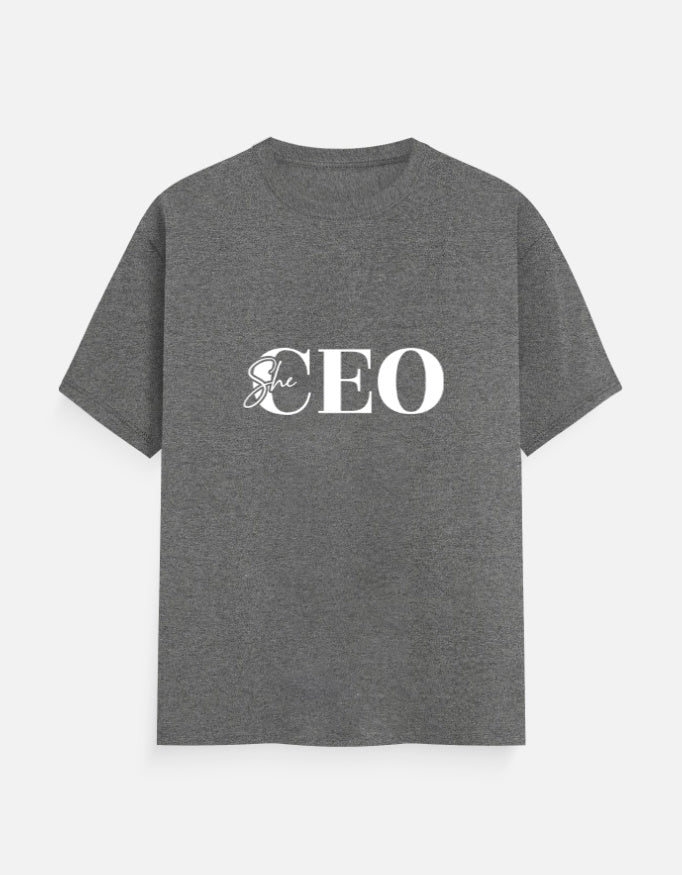 She CEO Classic Crew T-Shirt – Noir & Lin India Charcoal Melange