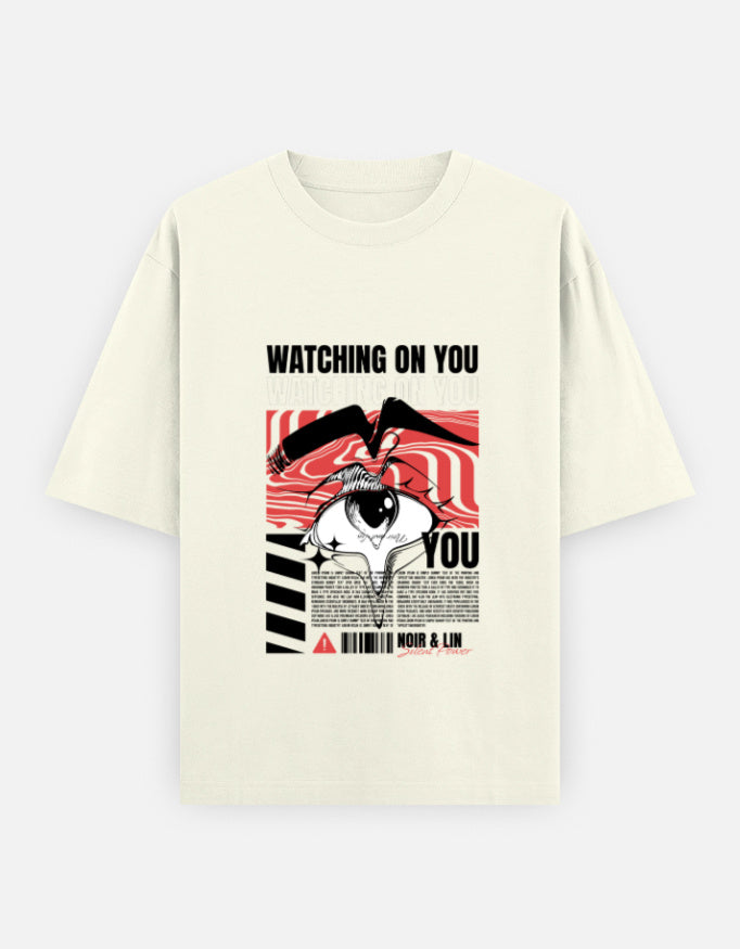 Watching On You Oversized T-Shirt – Noir & Lin India Off White