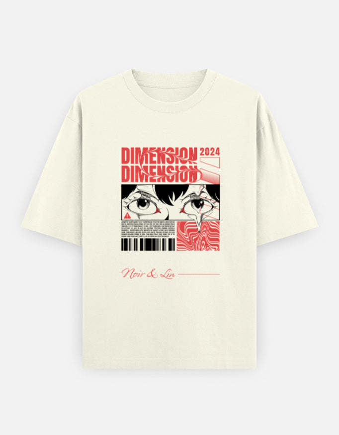 Dimension 2024 – Oversized Graphic Tee – Noir & Lin India Off White