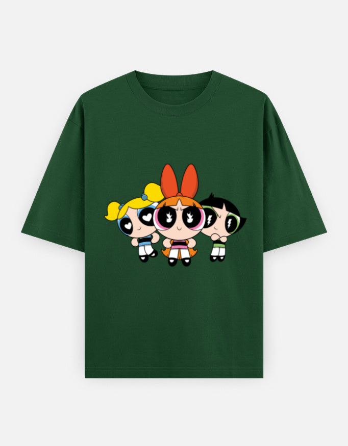 Powerpuff Girls Front & Back Print – Noir & Lin India Bottle Green