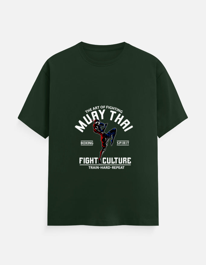 Muay Thai Fight Culture Graphic T-Shirt – Noir & Lin India Bottle Green