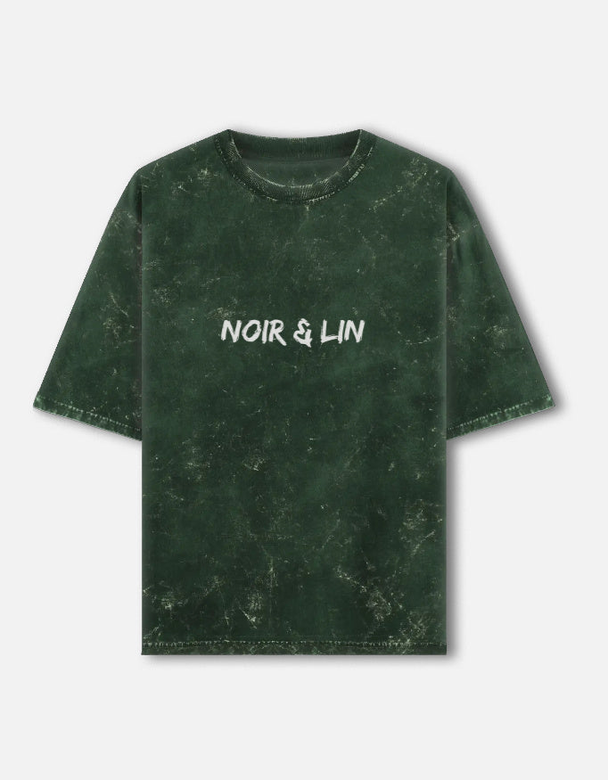 Noir & Lin Signature - Acid-Wash Oversized Tee – Noir & Lin India Bottle Green