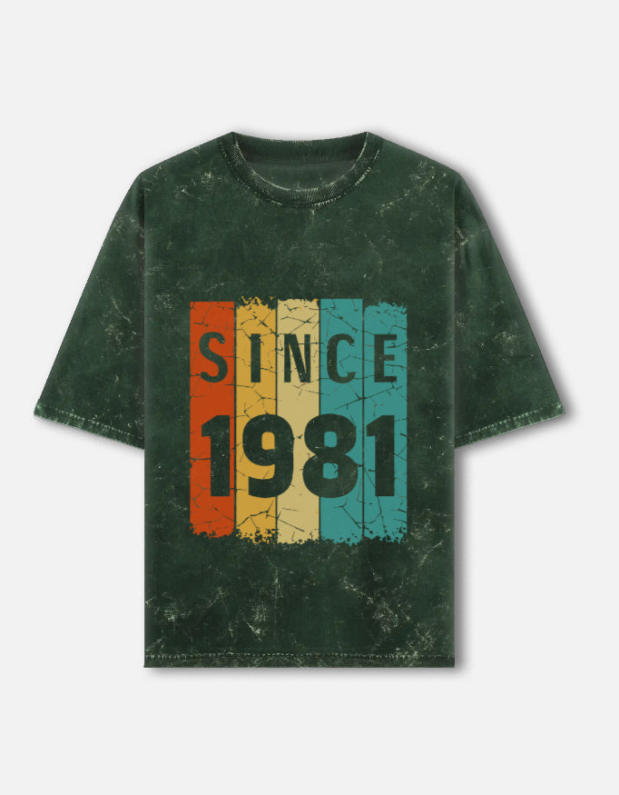 Vintage "Since 1981"-Acid-Wash Oversized Tee – Noir & Lin India Bottle Green