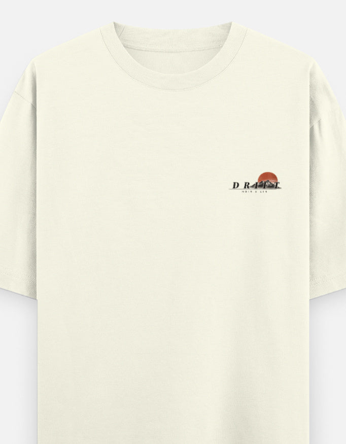 Noir & Lin DRIFT Oversized Graphic Tee in Off White - left pocket print detail