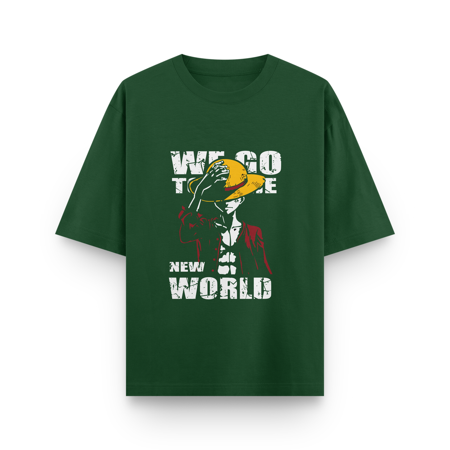 ONE PIECE Front & Back Print Oversized T-Shirt – Noir & Lin India Bottle Green