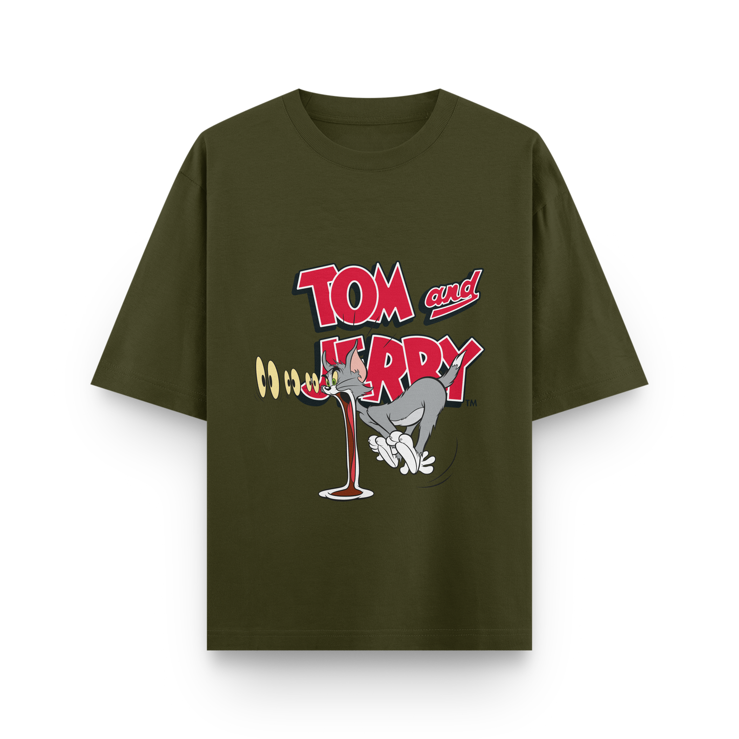 Tom & Jerry Oversized T-Shirt – Noir & Lin India Olive Green